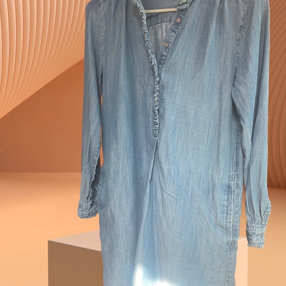 LOFT Ruffled Denim Mini Dress - Picture 3 of 8